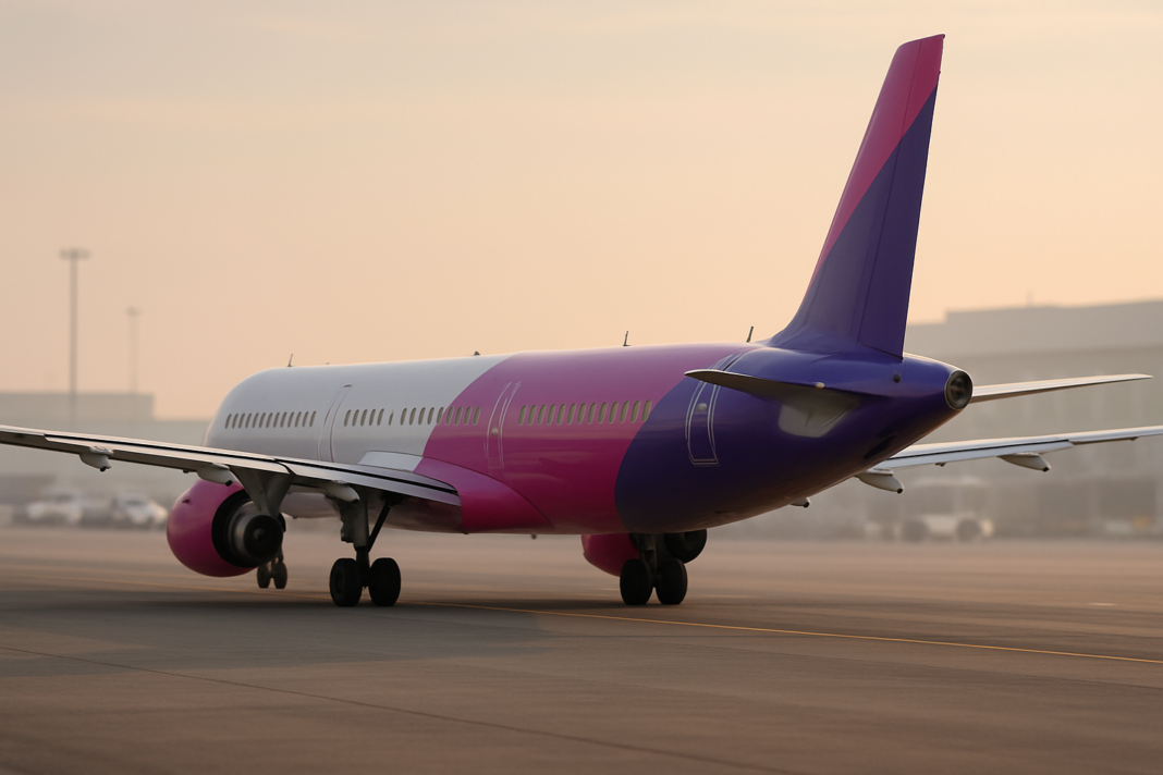 Prečo Wizz Air otvára desiatu základňu práve v Rumunsku Úzkotrupé lietadlo v purpurovo-magentovej livrei roluje po letiskovej ploche, záber zozadu z nízkeho uhla v rannom svetle